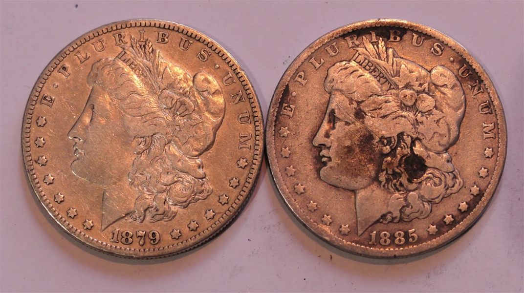 1879 O Morgan Silver Dollar and 1885 O Morgan Silver Dollar 