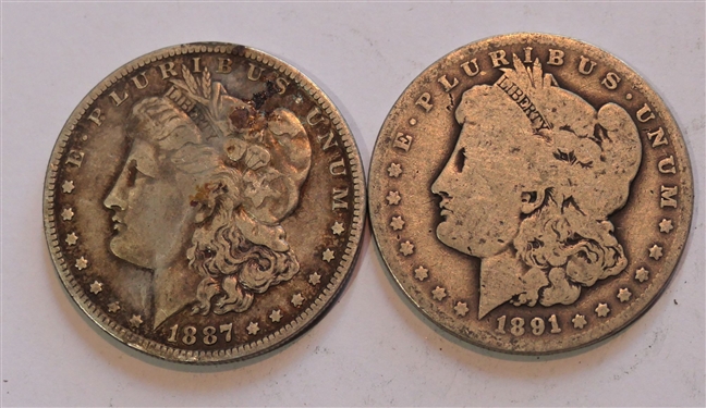 1887 O Morgan Silver Dollar and 1891 O Morgan Silver Dollar 