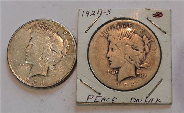 1923 S Peace Silver Dollar and 1924 S Peace Silver Dollar 