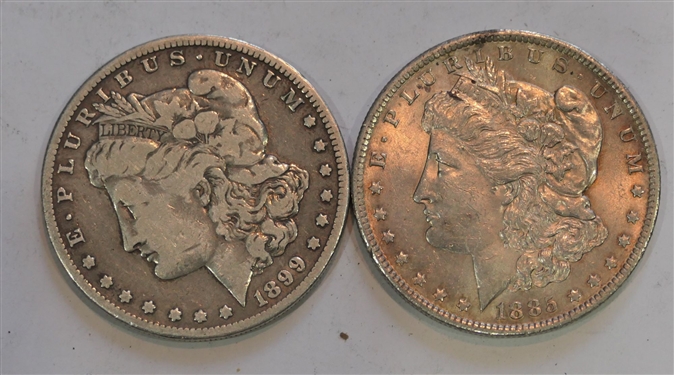 1899 O Morgan Silver Dollar and 1885 O Morgan Silver Dollar 