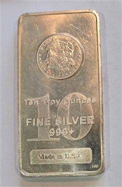 10 Troy Ounce .999 Fine Silver Bar - Made in USA