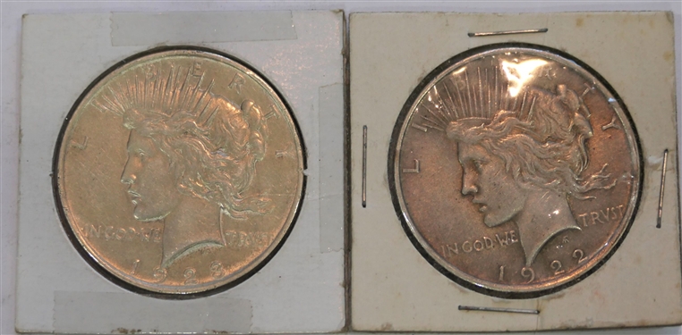 1922 Peace Silver Dollar and 1923 Peace Silver Dollar 