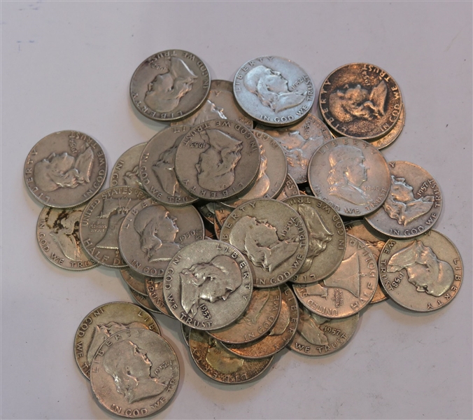 Lot of 40 90% Silver Ben Franklin Half Dollars 