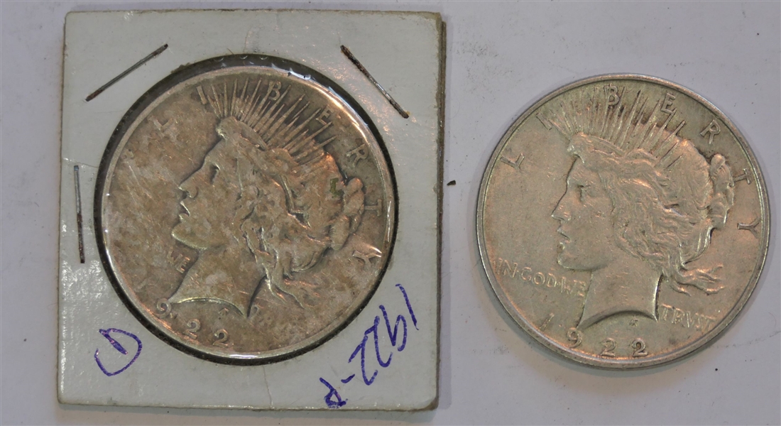 2 -1922 Peace Silver Dollars 