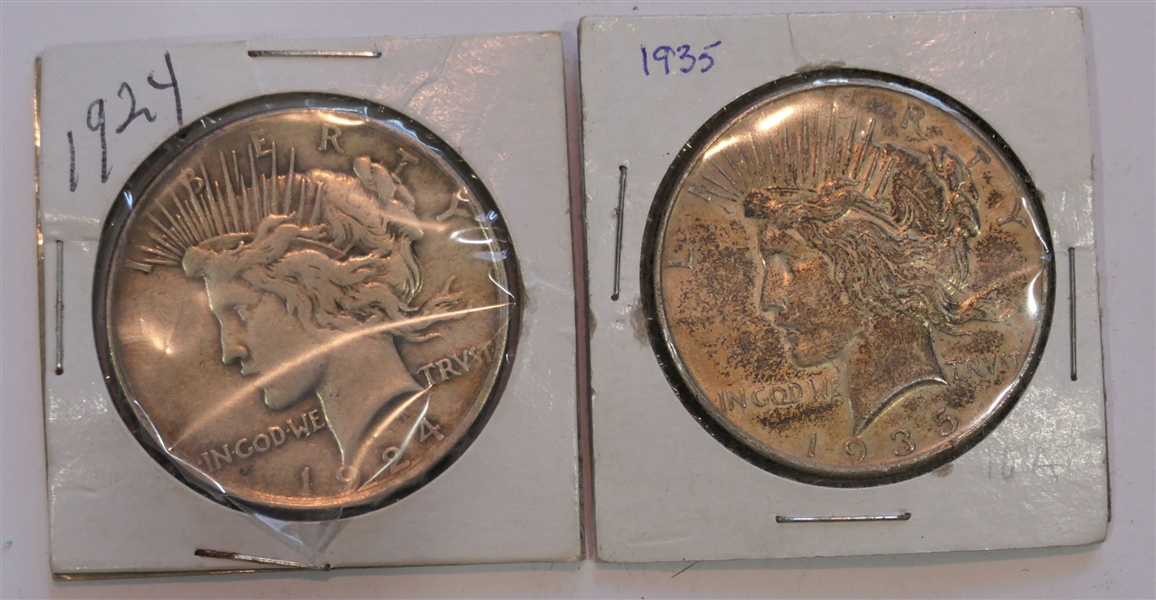 1924 Peace Silver Dollar and 1935 Peace Silver Dollar 