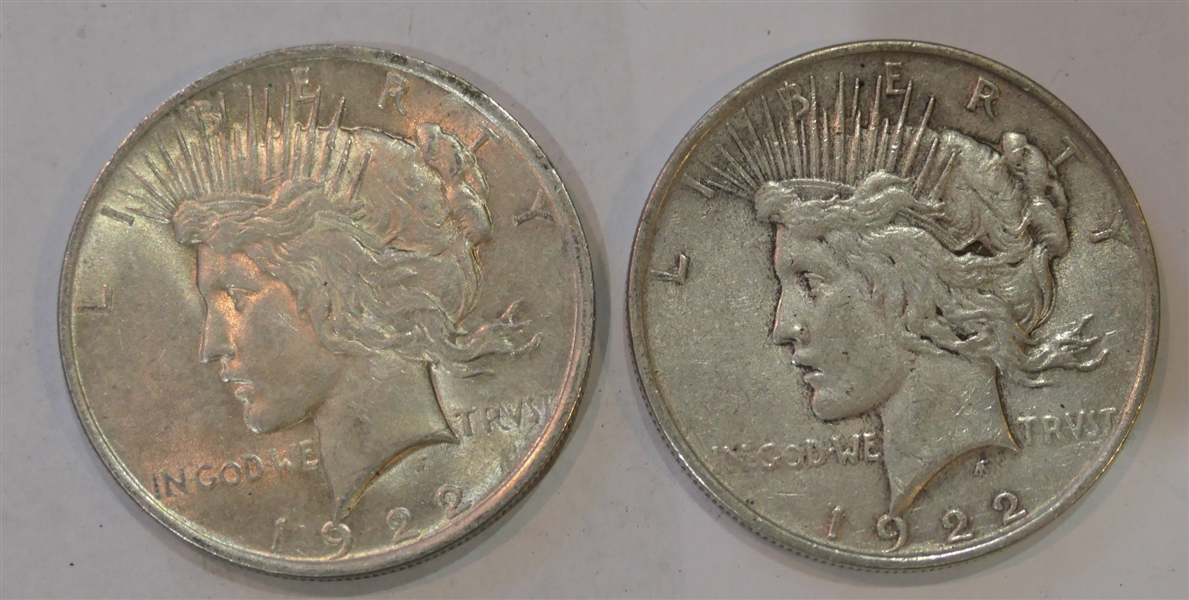 2 - 1922 Peace Silver Dollars 