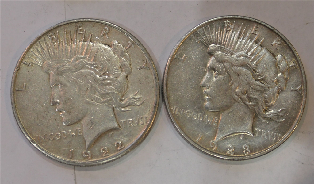1923 D Peace Silver Dollar and 1922 S Peace Silver Dollar 