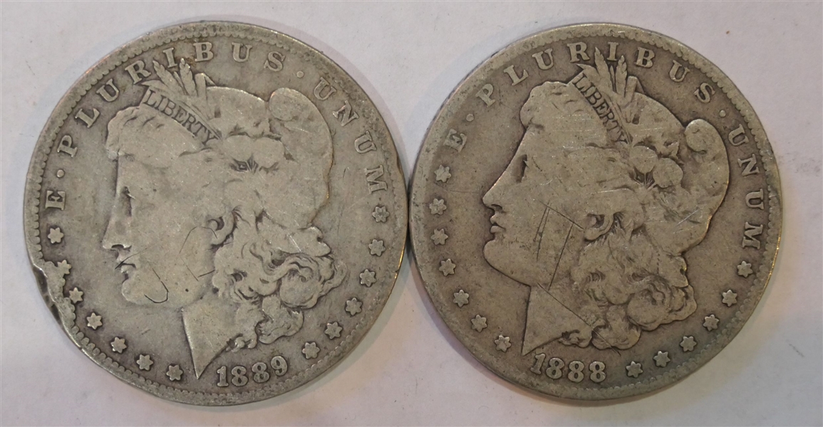 1888 O Morgan Silver Dollar and 1889 O  Morgan Silver Dollar