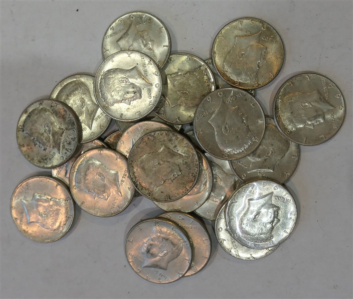 Lot of 25 90% Silver Kennedy Half Dollars 