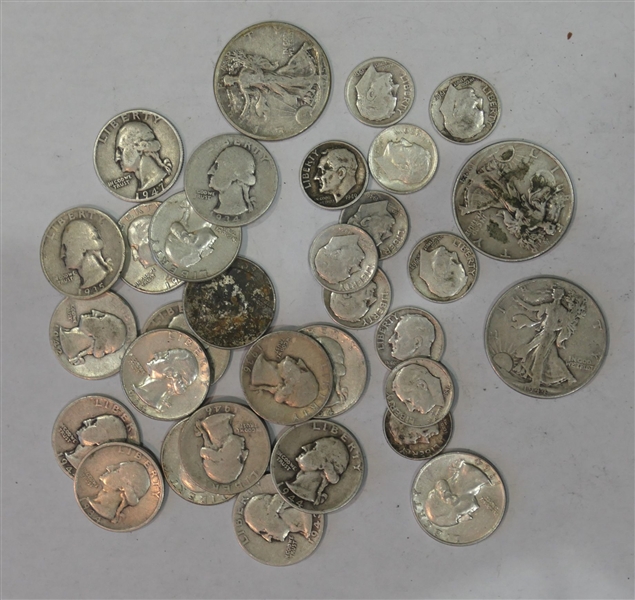 $7.10 Face Value of 90% Silver Coins - Walking Liberty Half Dollars, Dimes, and Quarters