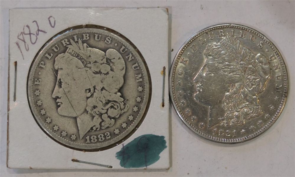 1921 S Morgan Silver Dollar and 1882 O Morgan Silver Dollar