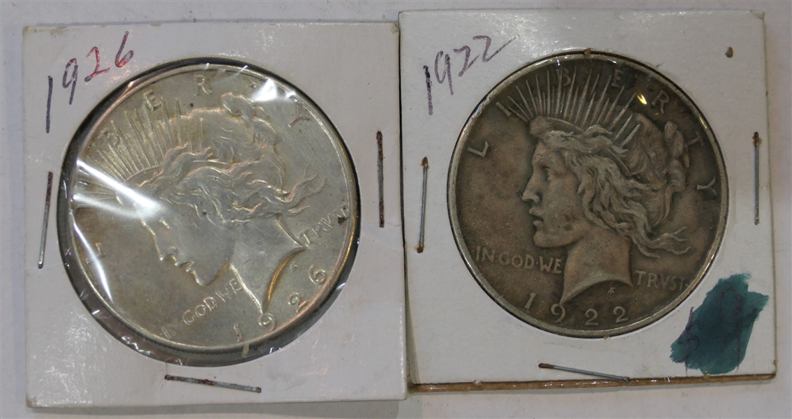1922 Peace Silver Dollar and 1926 S Peace Silver Dollar 