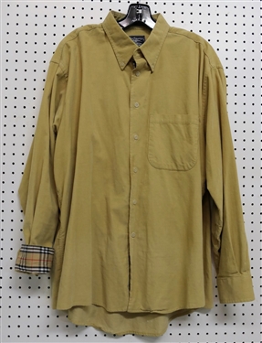 Burberry Corduroy Button Down Shirt with Plaid Trim and Cuffs - Size XL 