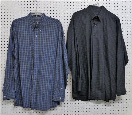 2 Burberry Button Down Shirts - Plaid Blue and Yellow XL with Burberrys Tag, Black with Blue Stripe Large with Burberry 