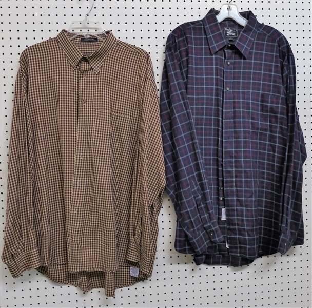 2 Burberrys of London Button Down Shirts - Burgundy and Tan Check Size XL and Navy with Red and White - Size XL