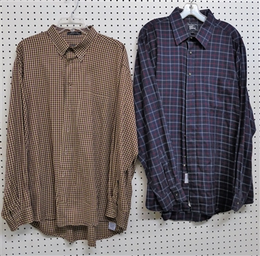 2 Burberrys of London Button Down Shirts - Burgundy and Tan Check Size XL and Navy with Red and White - Size XL