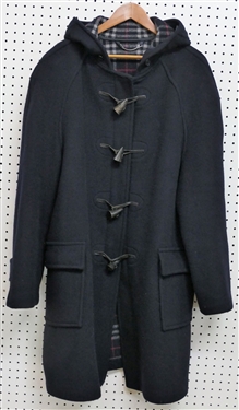 Burberry Navy Blue Duffle Coat - Size 44 - Horn Buttons - Plaid Interior
