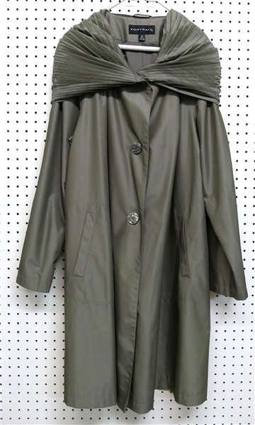 Portrait Size 1X Rain Jacket with Pleated Collar Hood - Greige Color 
