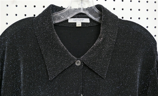 Karen Kane Lifestyle Black Velvet Dress with Shear Sleeves - Size 3X and Karen Kane Silver Metallic Button Down Blouse -Size 2X - Stain on Sleeve