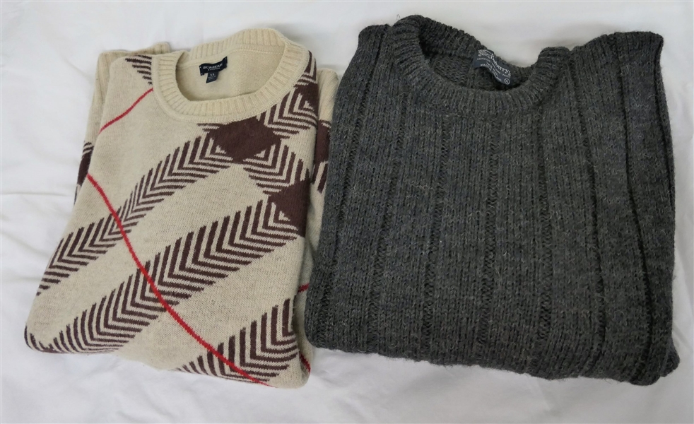 2 Mens Burberrys Sweaters - Both Size XL - Gray Wool and Tan with Red and Brown Merino 