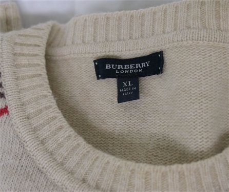 2 Men's Burberrys Sweaters - Both Size XL - Gray Wool and Tan with Red and Brown Merino 
