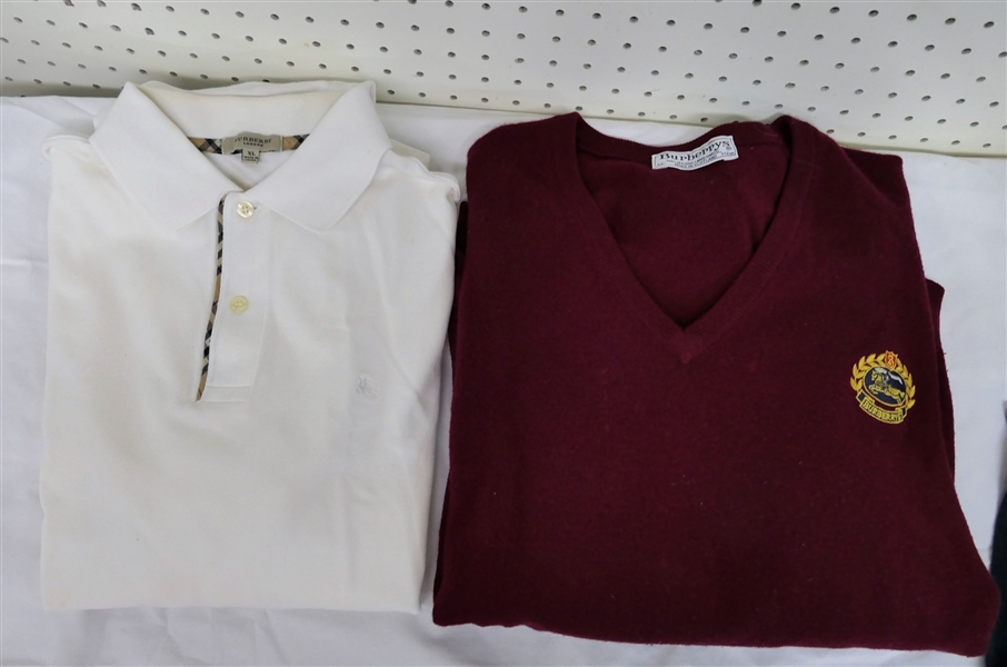 Burberry Wool Sweater - Size 44 and White Burberry London Long Sleeve Polo Shirt Size XL 