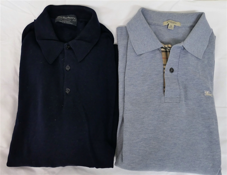 Light Burberry Long sleeve Polo Shirt  Size XL and Dark Navy Wool Long Sleeve Collared Sweater Size XL
