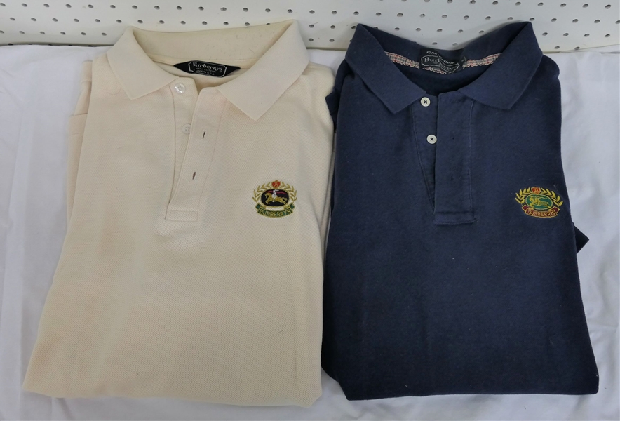 2 Burberry Short Sleeve Polo Shirts - Navy and Cream - Navy Size XL - Cream No Size Tag