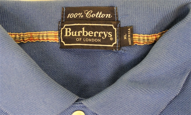 2 Burberry Short Sleeve Polo Shirts - Blue and Hunter Green - Both Size XL - Some Discoloration to Green Collar 