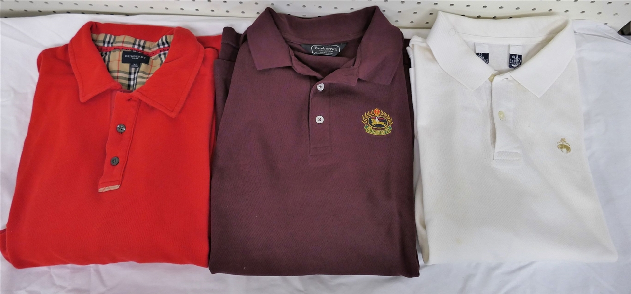 2 Burberry Long Sleeve Polo Shirts and 1 Brooks Brothers Short Sleeve Polo - Red Burberry Golf 