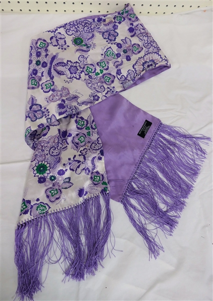 Beautiful Lavender and Cream Floral Silk Burberry Scarf -Beaded Details 