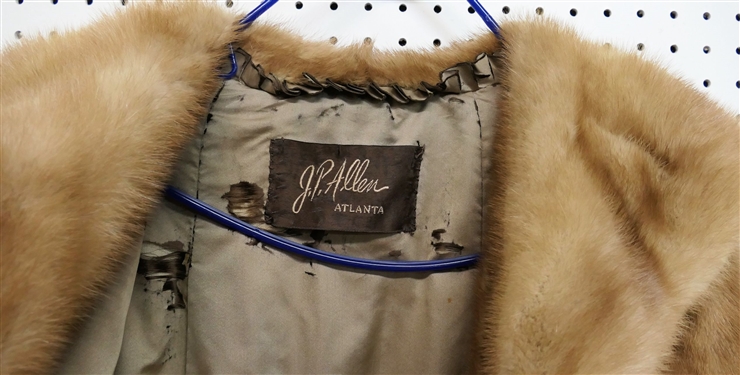 Nice Vintage Autumn Haze Emba - Natural Brown Mink Coat -From JP Allen Atlanta -3/4 Length -  Monogrammed  Lining - Some Tearing Inside - Size Small - Approximate
