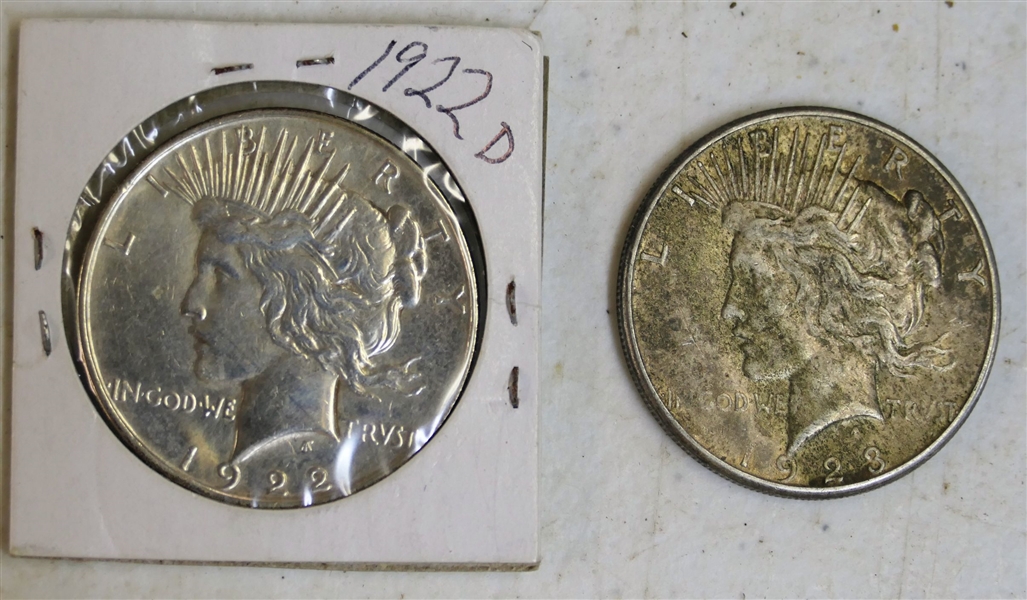 1922 D Peace Silver Dollar and 1923 S Peace Silver Dollar 