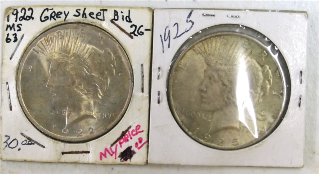1925 Peace Silver Dollar and 1922 Peace Silver Dollar 