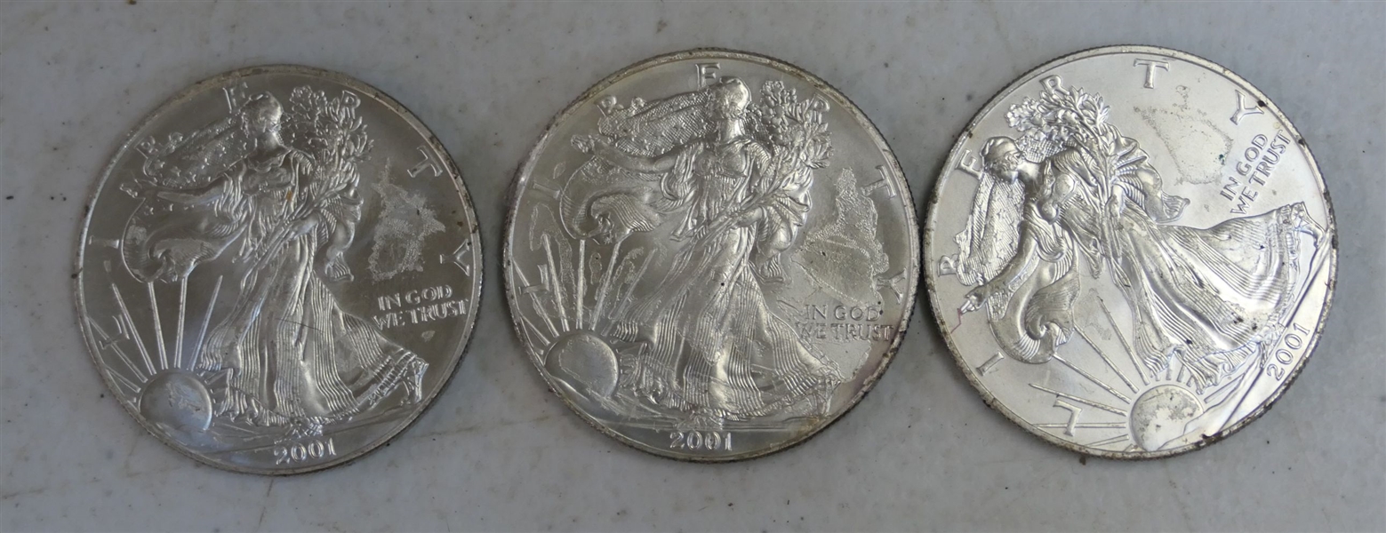 3 - 2001 American Eagle .999 Fine Silver 1 Ounce Coins 