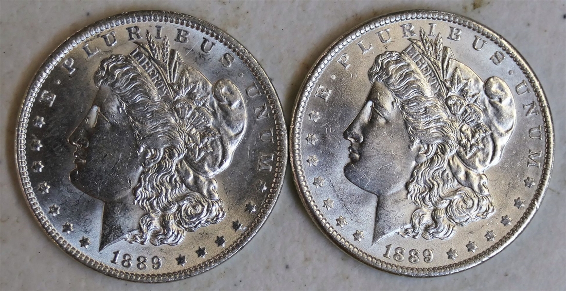 2 - 1889 Morgan Silver Dollars - Fine Condition 
