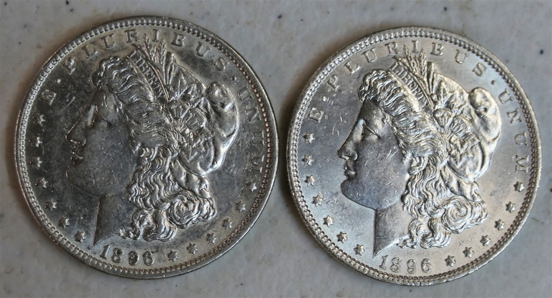 2 - 1896 Morgan Silver Dollars - Fine Condition 
