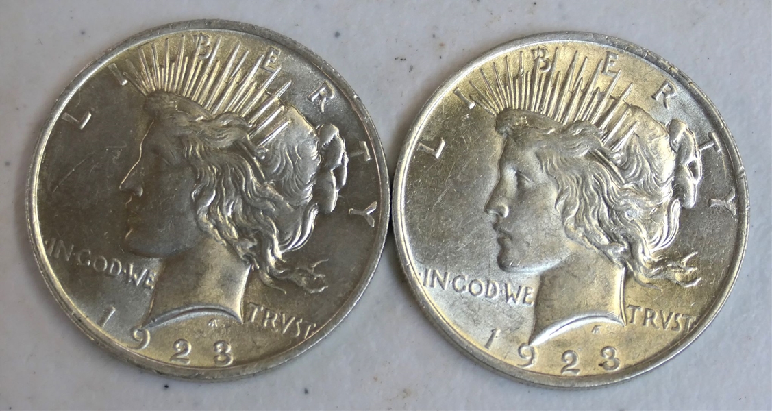 2 -1923 Peace Silver Dollars - Fine Condition