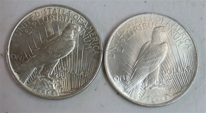 2 -1922 Peace Silver Dollars - Fine Condition