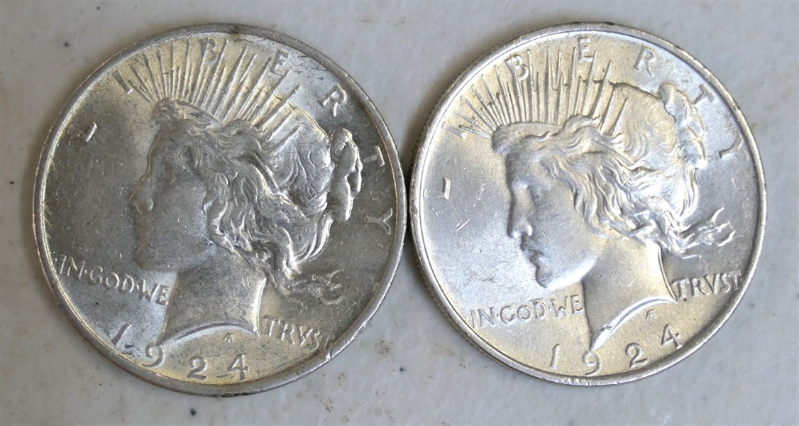 2 - 1924 Peace Silver Dollars 