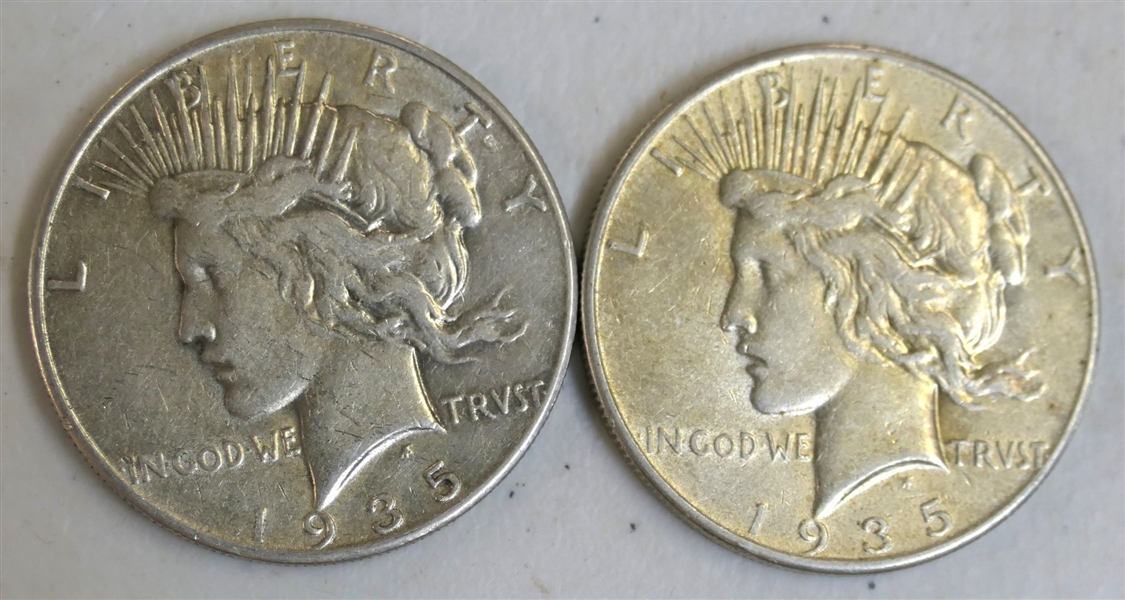 2 -1935 Peace Silver Dollars 