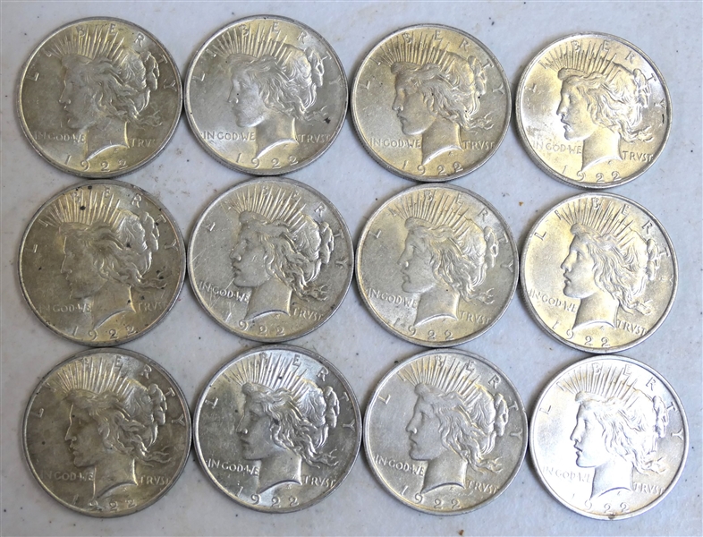 12 - 1922 Peace Silver Dollars 1 - D Mint Mark