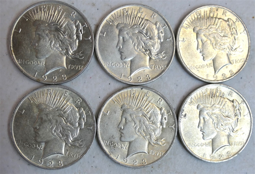 6- 1923 Peace Silver Dollars 