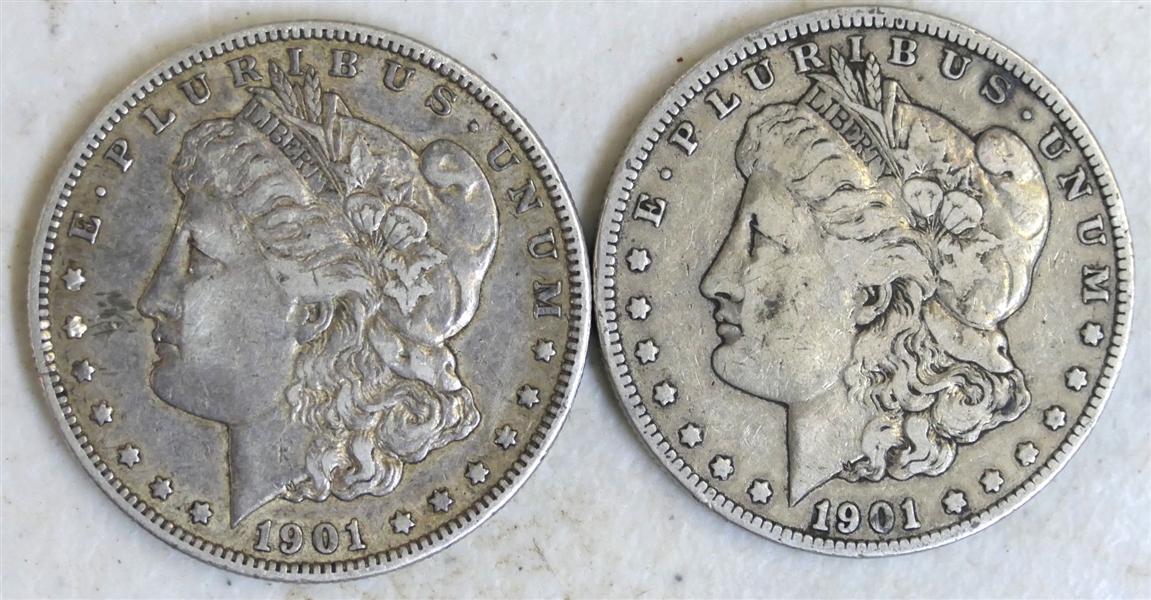 2- 1901 O Morgan Silver Dollars 