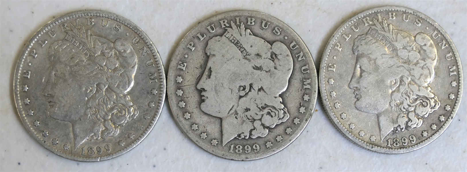 3 -1899 Morgan Silver Dollars 2 - O Mint Marks, 1 S