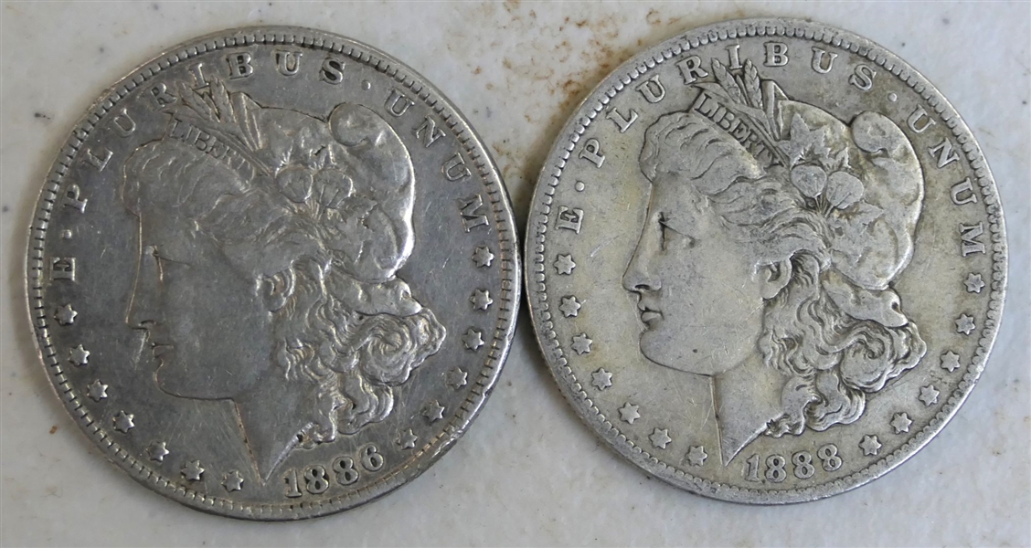 1886 Morgan Silver Dollar and 1888 O Morgan Silver Dollar 