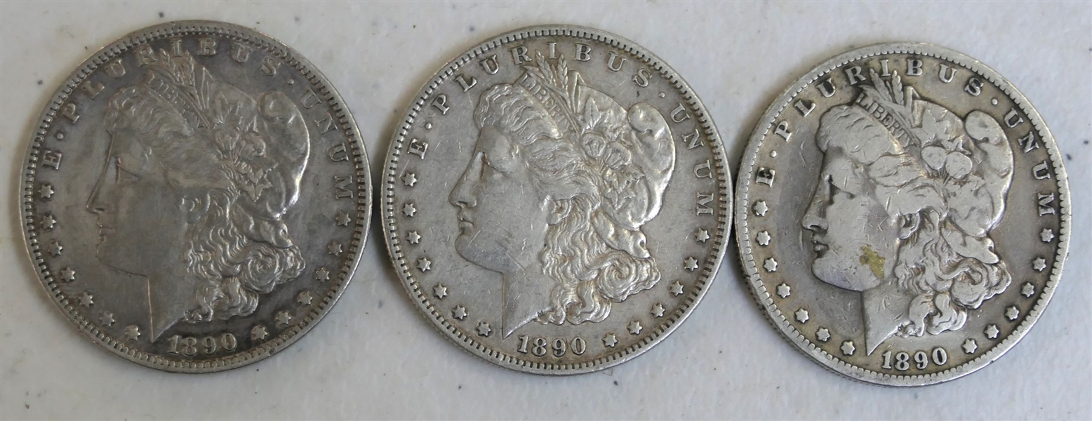 3 -1890 Morgan Silver Dollars - 2 - O and 1 - S