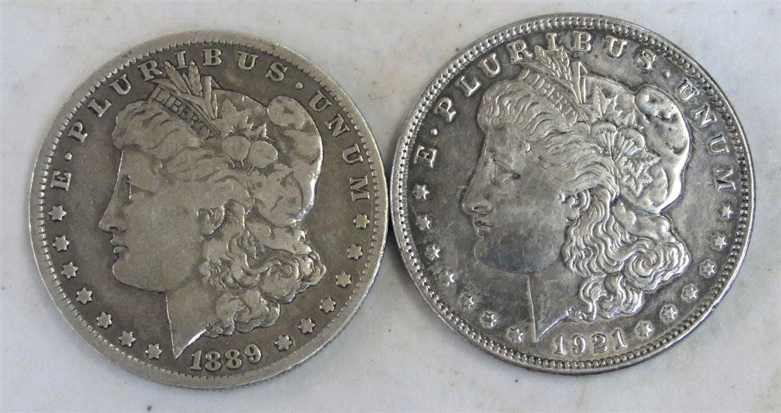 1889 O Morgan Silver Dollar and 1921 Morgan Silver Dollar 