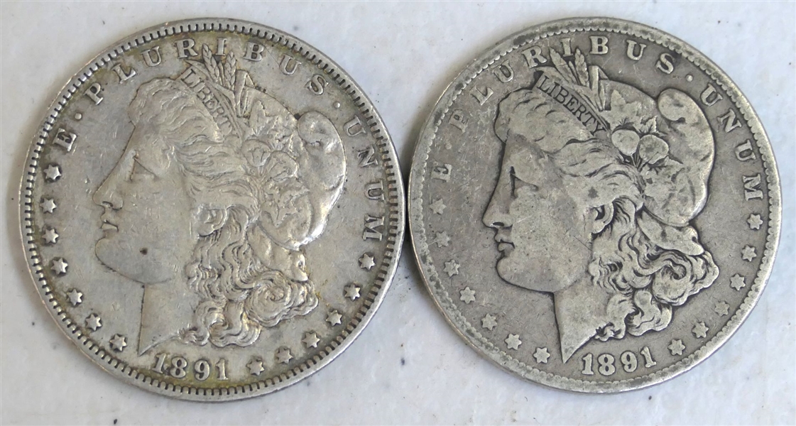 2 - 1891 Morgan Silver Dollars 