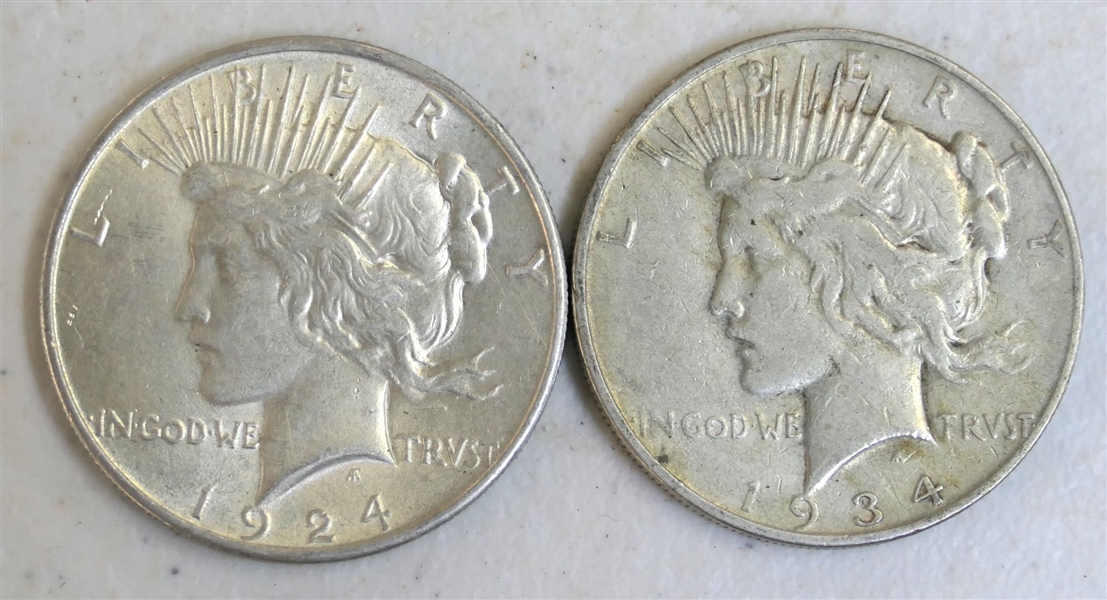 1934 D Peace Silver Dollar and 1924 Peace Silver Dollar 